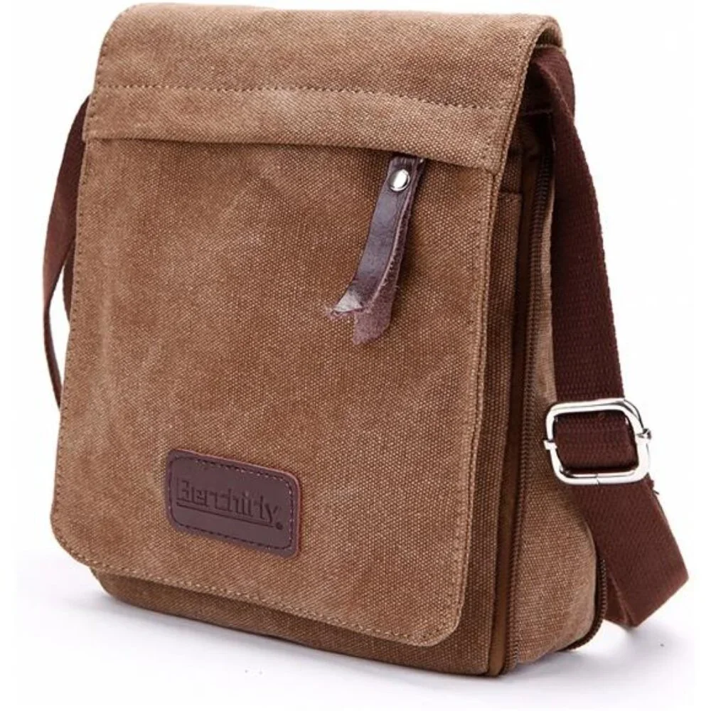 Small Vintage Canvas Leather Messenger Crossbody Bag Pack Organizer